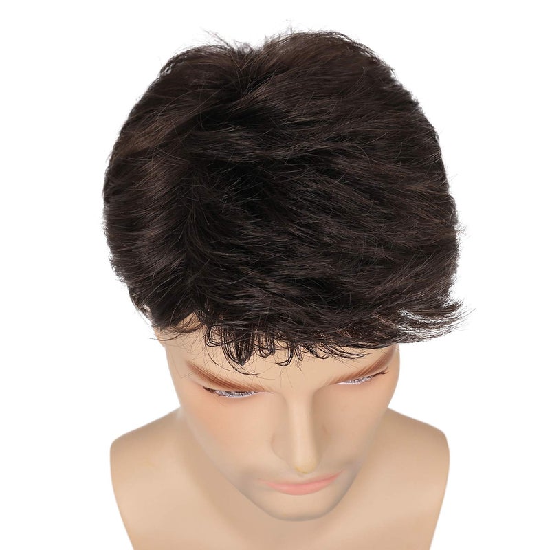 Kaneles Mens Wig Short Drak Brown Wigs Layered Natural Cosplay Party Costume Hair Full Wig for Male Guy - Image 5